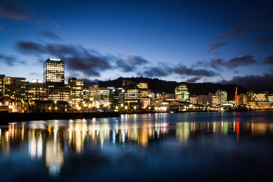 Skyline Wellington bei Nacht